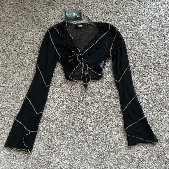 Jaded London Black Tie Front Sheer Mesh Top NWT Size 2 - Picture 3 of 8